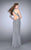 La Femme - Glittering Asymmetrical High Sheath Long Evening Gown 24105 In Gray