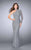 La Femme - Glittering Asymmetrical High Sheath Long Evening Gown 24105 In Gray