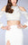 La Femme - Classy Lace Split Shoulder Jewel Long Evening Gown 24116 In White