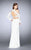 La Femme - Classy Lace Split Shoulder Jewel Long Evening Gown 24116 In White