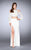 La Femme - Classy Lace Split Shoulder Jewel Long Evening Gown 24116 In White