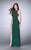 La Femme - Finely Beaded Bateau Long Sheath Evening Gown 24138 in Green