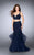 La Femme - Embellished Two-Piece Crop Top Tiered Long Evening Gown 24157 in Blue
