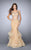 La Femme - Embellished Two-Piece Crop Top Tiered Long Evening Gown 24157 in Neutral