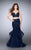 La Femme - Embellished Two-Piece Crop Top Tiered Long Evening Gown 24157 in Blue