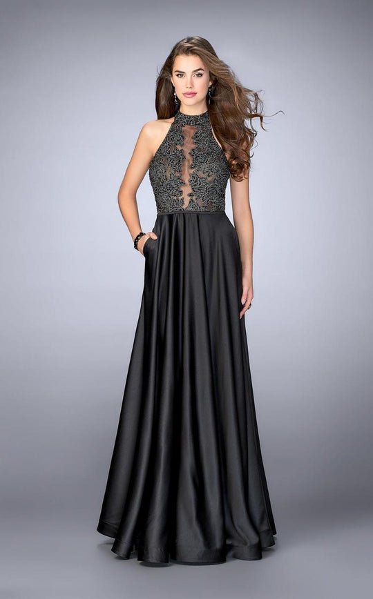 Delicate Rose Lace Applique Long Evening Gown 24169