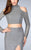 La Femme - Long Sleeve High Neck Beaded Two-Piece Long Dress 24174 in Silver
