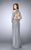 La Femme - Long Sleeve High Neck Beaded Two-Piece Long Dress 24174 in Silver