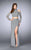 La Femme - Long Sleeve High Neck Beaded Two-Piece Long Dress 24174 in Silver