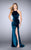 La Femme - Alluring Halter Cutout Long Evening Gown with Side Slit 24218 In Green