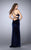 La Femme - Alluring Halter Cutout Long Evening Gown with Side Slit 24218 In Blue