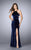 La Femme - Alluring Halter Cutout Long Evening Gown with Side Slit 24218 In Blue