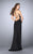 La Femme - Strappy Back Halter Illusion V Neck Jersey Prom Dress 24225 in Black