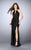 La Femme - Strappy Back Halter Illusion V Neck Jersey Prom Dress 24225 in Black