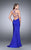 La Femme - Strappy Back Halter Illusion V Neck Jersey Prom Dress 24225 in Blue