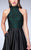 La Femme - High Halter Floral Lace A-Line Long Evening Gown 24234 In Black and Green