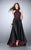 La Femme - High Halter Floral Lace A-Line Long Evening Gown 24234 In Black and Red