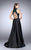 La Femme - High Halter Floral Lace A-Line Long Evening Gown 24234 In Black and Green