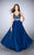 La Femme - Enchanting V-neck Two-piece Sheer Laced and Chiffon Dress 24237 in Blue
