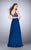 La Femme - Enchanting V-neck Two-piece Sheer Laced and Chiffon Dress 24237 in Blue
