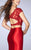 La Femme - Two-Piece Lace Applique Crop Top Mermaid Long Evening Gown 24239 In Red