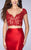La Femme - Two-Piece Lace Applique Crop Top Mermaid Long Evening Gown 24239 In Red