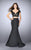 La Femme - Two-Piece Lace Applique Crop Top Mermaid Long Evening Gown 24239 In Black