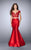 La Femme - Two-Piece Lace Applique Crop Top Mermaid Long Evening Gown 24239 In Red