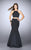 La Femme - Glistening Crop Top Long Mermaid Evening Gown 24243 in Black