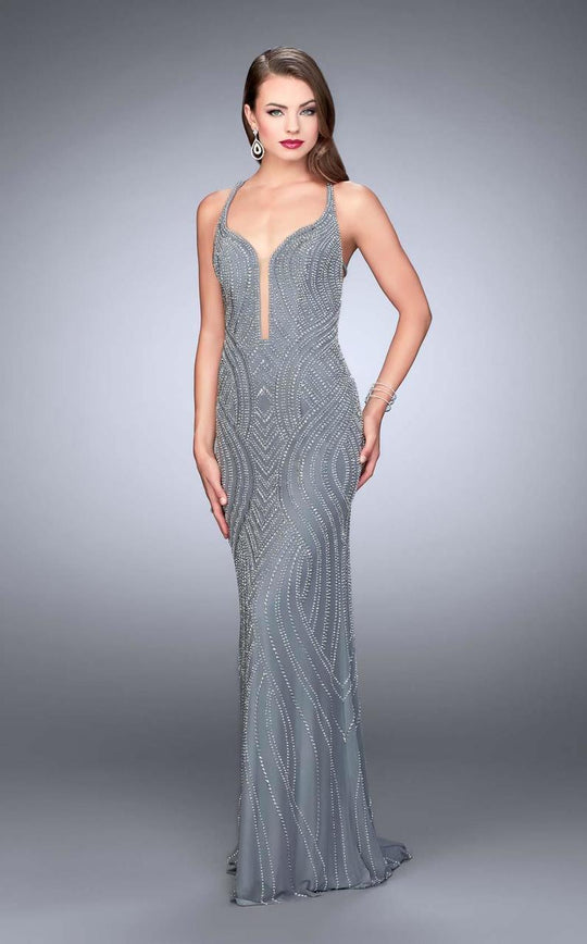 Elaborately Beaded Sheath Evening Gown with Sweep Train 24244