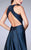 La Femme - High Halter Floral Evening Dress with Skirt Overlay 24252 In Blue