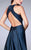 La Femme - High Halter Floral Lace Long Evening Gown with Skirt Overlay 24252 In Blue