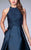 La Femme - High Halter Floral Evening Dress with Skirt Overlay 24252 In Blue