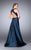 La Femme - High Halter Floral Evening Dress with Skirt Overlay 24252 In Blue