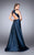 La Femme - High Halter Floral Lace Long Evening Gown with Skirt Overlay 24252 In Blue