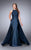 La Femme - High Halter Floral Evening Dress with Skirt Overlay 24252 In Blue