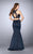 La Femme - Charming Lace Jewel Illusion Trumpet Evening Gown 24265 in Navy
