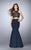 La Femme - Charming Lace Jewel Illusion Trumpet Evening Gown 24265 in Navy