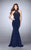 La Femme - 24266 Sheer Beaded Halter Top Mermaid Prom Dress In Blue