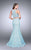 La Femme - Lace Bateau Illusion Crop Top Mermaid Long Evening Gown 24269 In Blue