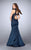 La Femme - Exquisite High Lace Illusion Long Mermaid Evening Gown 24271 in Blue