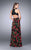 La Femme - Enthralling Halter Floral Print A-Line Long Evening Gown 24273 in Black/Multicolor