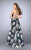 La Femme - Svelte Halter Crop Top Floral Print Evening Gown 24280 in Black/Multicolor