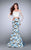 La Femme - 24281 Off-Shoulder Two-Piece Floral Gown in Blue and Multi-Color