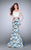 La Femme - Intricate Lace Off-Shoulder Long Floral Evening Gown 24281 in Blue and Multi