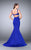 La Femme - Classy Crisscrossed Crop Top Long Evening Gown 24288 In Blue