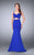 La Femme - Classy Crisscrossed Crop Top Long Evening Gown 24288 In Blue