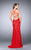 La Femme - Classic High Halter Lace Long Sheath Evening Gown 24293 in Red