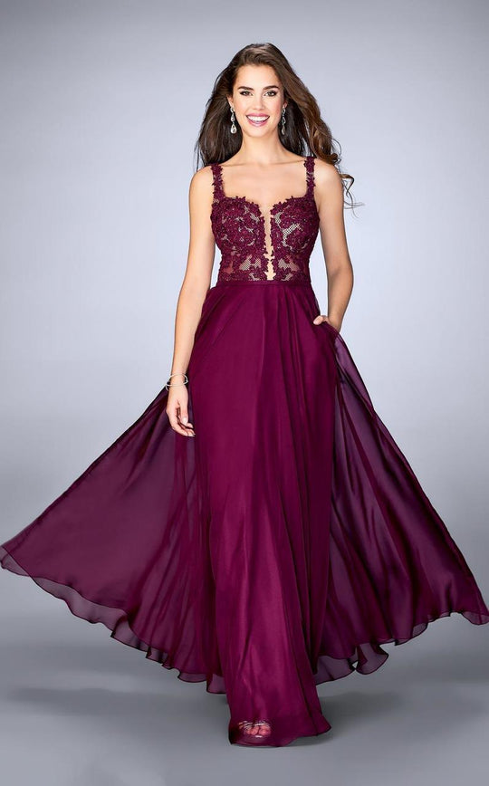 La Femme - Fancy Foliage Applique Sweetheart A-Line Long Evening Gown 24296 In Red