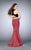 La Femme - Vivid Polka Dot Halter Mermaid Long Evening Gown 24297 in Black/Neon Grapefruit